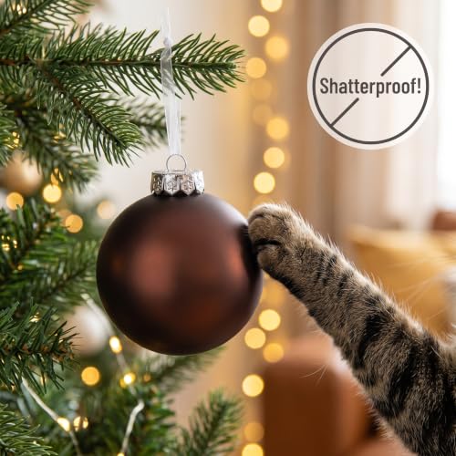 Sleetly Brown Christmas Ornaments Set 3.15in Matte Holiday Decor, 12 Pieces