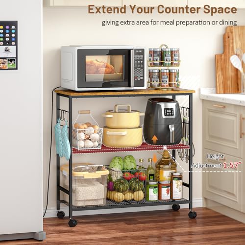 3-Tier Rolling Kitchen Microwave Cart, 33 Inch Utility Island with Wheels