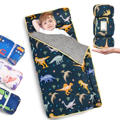 PRIMLECT Toddler Nap Mat with Pillow and Blanket, Extra Large 55x35 Washable Sleeping Bag for Daycare and Preschool