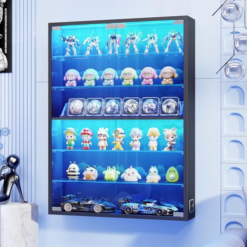 Aauro Home Black Wall Display Case with Glass Doors for Sports Cards & Collectibles