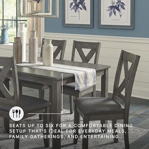 7-Piece Dining Set with X-Back Chairs and Gray Wash Finish