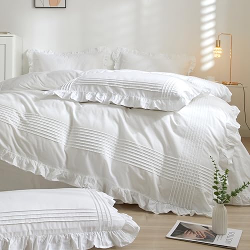 King Size White Ruffle Duvet Cover 100% Cotton 104 x 90