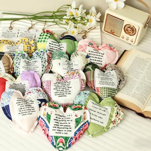 Mini Heart Pocket Prayer Quilts with Cross - Set of 12