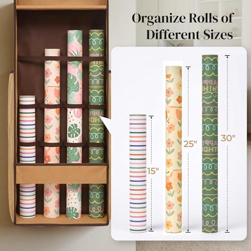 Over The Door Wrapping Paper Storage Organizer with Removable Drawer