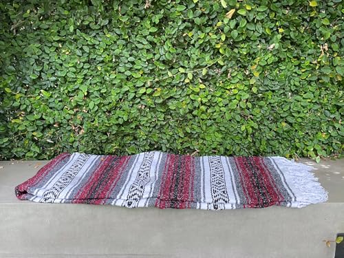 Del Mex Authentic Mexican Falsa Throw Blanket - Handwoven (70" x 50", Burgundy)
