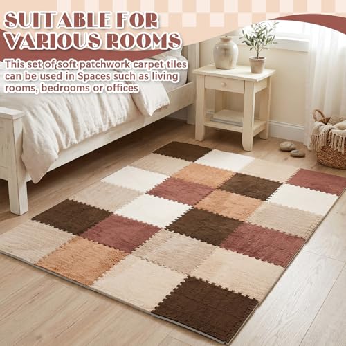 12 Pcs Plush Interlocking Carpet Tiles, Soft EVA Foam Puzzle Floor Mats