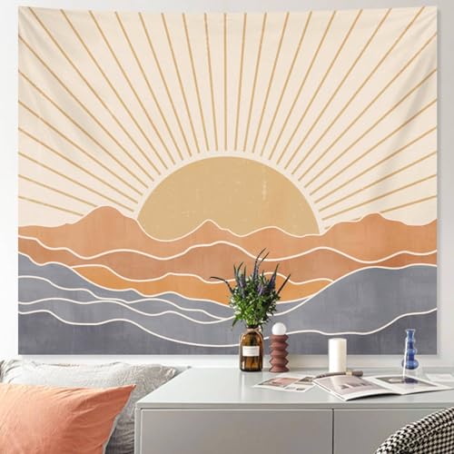 Boho Sun Wall Tapestry - Retro 70s Sunset Bohemian Wall Hanging Art