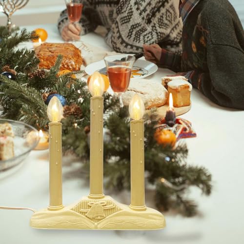 Romasaty Ivory 3 Lights Electric Window Candles, 3 C7 Clear Bulbs, Plug-In Christmas Candle Lamps