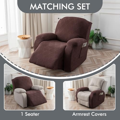 100% Waterproof Recliner Chair Cover - Stretch Washable Slipcover for Pets and Kids (Chocolate, 1 Seater)