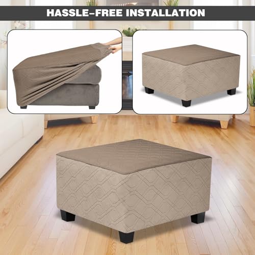 Waterproof Square Ottoman Cover - Medium, Light Brown Slipcover