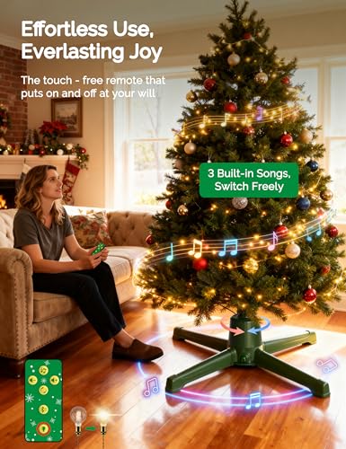 COOLWUFAN 9ft Rotating Christmas Tree Stand with Remote & Music, 120lb Capacity