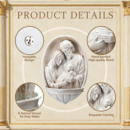 Fumete Holy Water Font Wall Hanging – Catholic Religious Resin Decor, 13x20cm