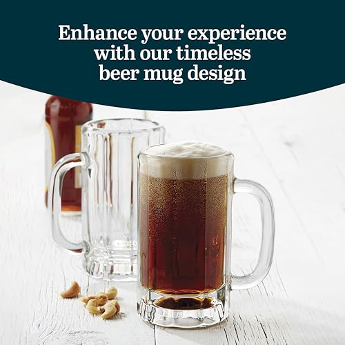 16 Oz Glass Beer Mugs with Handles - Set of 4 Freezer-Safe Beer Glasses