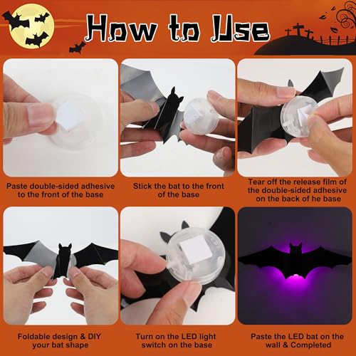 DR.DUDU 36 Pack Light-Up Halloween 3D Bats Wall Decor with Flashing LED