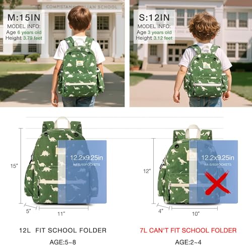 STEAMEDBUN Corduroy Kids Backpack for Boys and Girls 5-8 Dinosaur 15 Inch