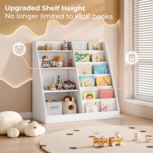 6-Tier Kids Wooden Bookshelf and Toy Storage Organizer, White