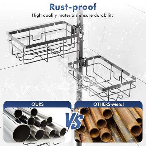 6-Tier Tension Pole Shower Caddy, Adjustable Corner Bathroom Storage Rack
