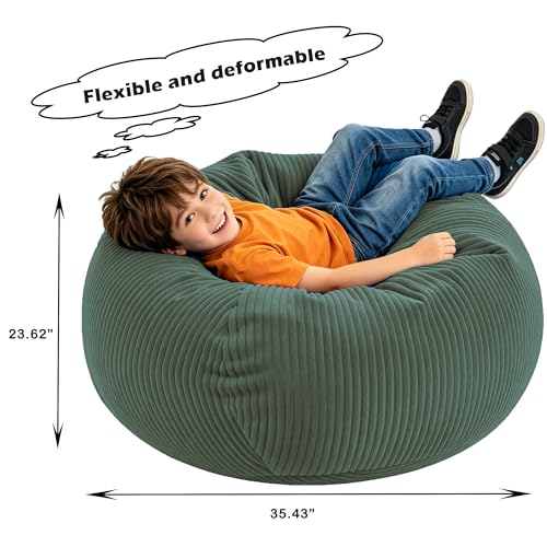 Soft Corduroy Kids Bean Bag Chair with Memory Foam Filling - 3ft Green