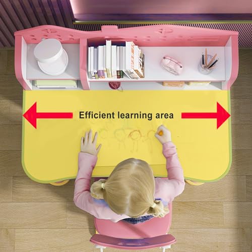 Height Adjustable Kids Study Desk and Chair Set with Storage Drawer - Pink
