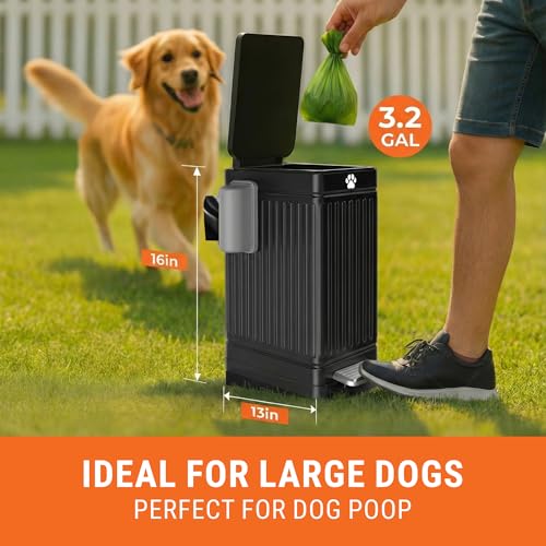 Outdoor Dog Poop Trash Can 3.2 Gal Metal Waste Bin with Lid and Pedal