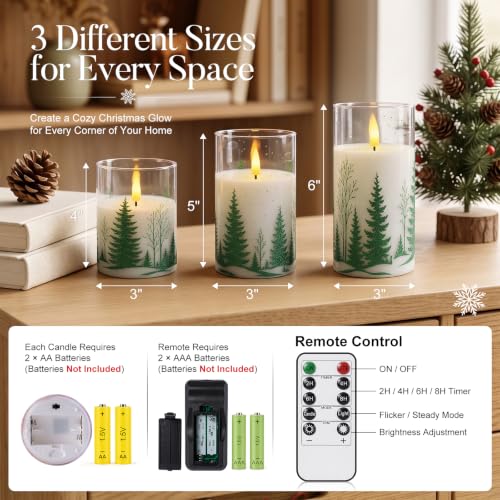 Raycare 3-D Flame Flameless Pillar Candles with Remote (D3 x H4/5/6) Green Tree