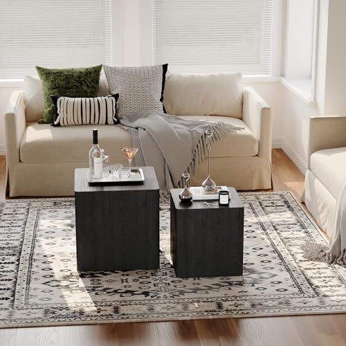 Modern Nesting Coffee Table Set of 2, Wood Grain Minimalist Side Tables