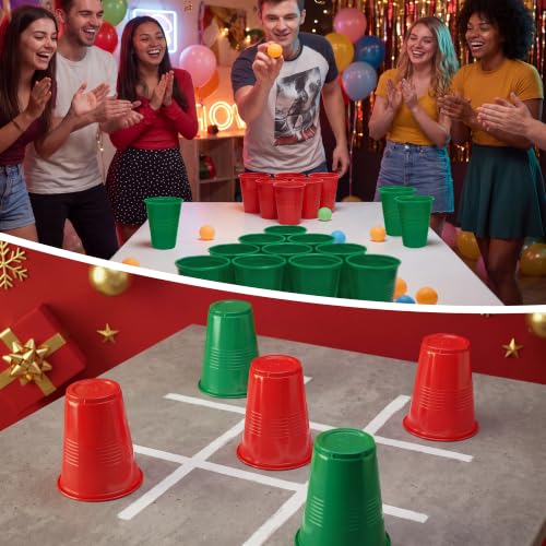 Kochorie 50 Pack Red & Green 16 Oz Disposable Plastic Cups for Christmas Parties