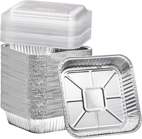 8x8 Square Aluminum Foil Pans with Clear Lids (35 Pack) - Disposable Pans