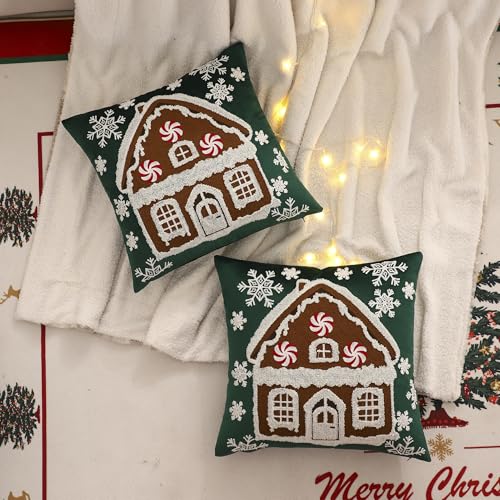 Tosleo Christmas Green 18x18 Pillow Covers (Pack of 2) — Velvet Holiday Throw Cushion Covers