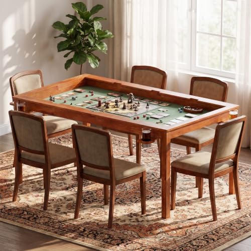 65-Inch Solid Wood Board Game Table with Removable Top and 6 Cup Holders