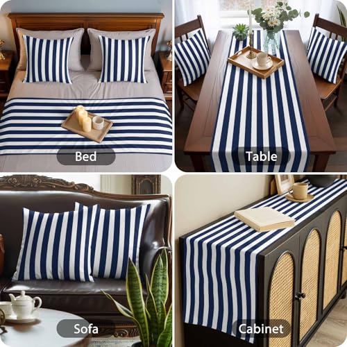DecorLovee Navy Blue Striped Bed Runners for King Size with 2