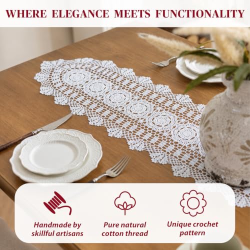 Kilofly Handmade Crochet Lace Table Runner 12 x 59 Inch White (White / 12 x 59 inch)