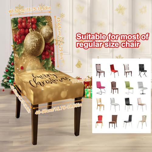LEIWEIHOPE Merry Christmas Chair Covers Set of 4 - Stretchable Red Slipcovers with Santa & Floral Trim, 19-24" Back, 15-19" Seat (Variation 25)