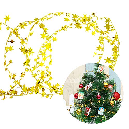 Honbay Gold Sparkly Star Tinsel Garlands 2 Rolls for Christmas & Festive Decor