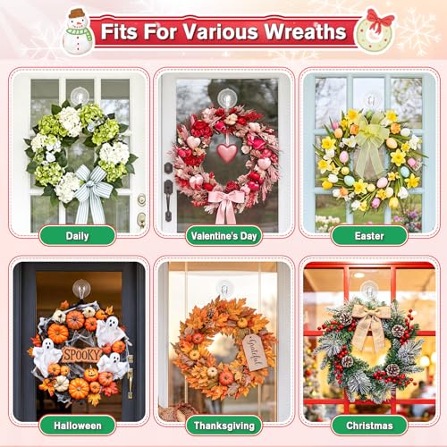VIS'V Heavy Duty Suction Wreath Hanger - 22 Lb Capacity Clear Hooks (2 Pcs)