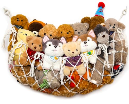 Macrame Stuffed Animal Hammock - Wall Hanging Toy Storage Organizer, 49"