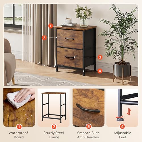 2-Drawer Nightstand with Wooden Top and Storage Bins, Bedside End Table