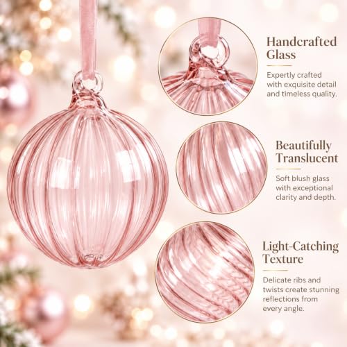 Light Pink Christmas Glass Ornaments Set - 12 Pcs 3.15 Inch Holiday Decorations