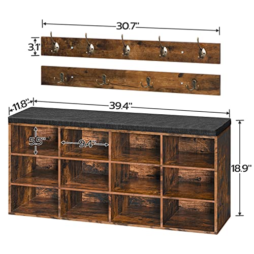 Entryway Shoe Storage Bench with Cushion and 12 Cubbies, 39.4-Inch