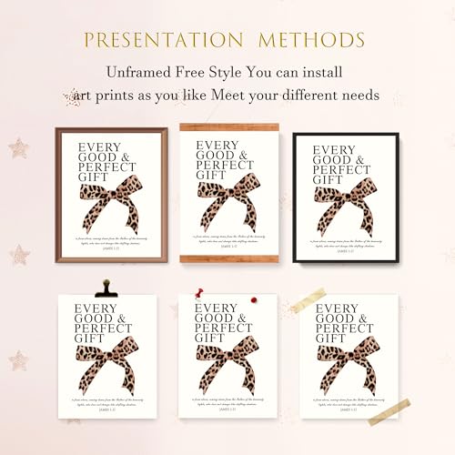 Leopard Bow Wall Art Prints Y2K Bible Verse Posters 10x8 Set of 4