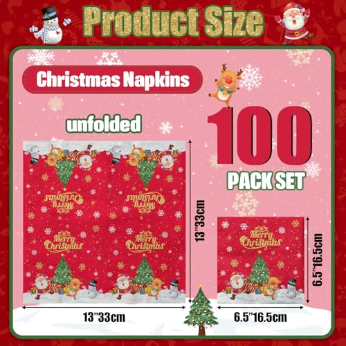 XJLANTTE Red Christmas Napkins 100 Pcs 13x13 inch Snowflake Santa Party Supplies