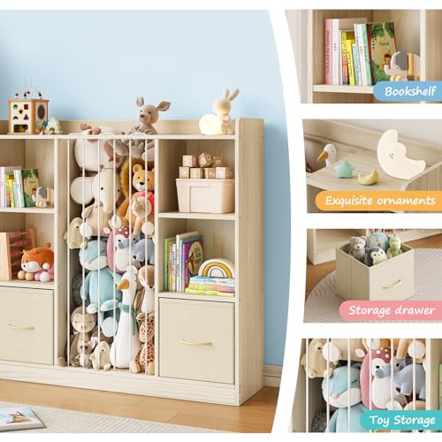 4-in-1 Kids Toy Storage Organizer with Bookshelf and Stuffed Animal Zoo