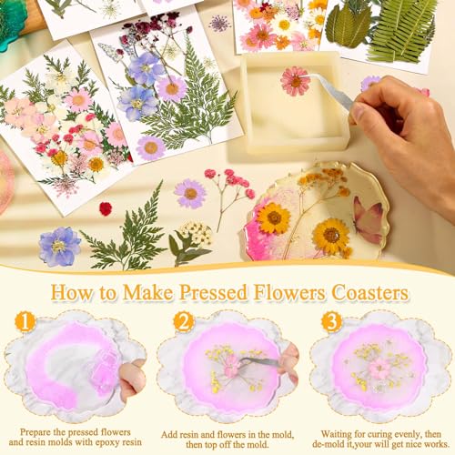 124 Pcs Natural Dried Pressed Flowers and Leaves Kit with Tweezer for Crafts