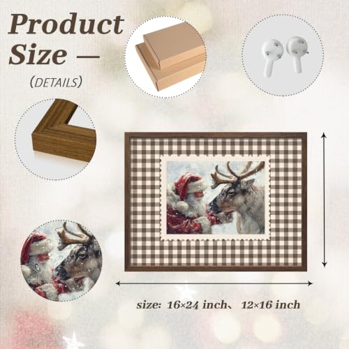 Vintage Santa Claus and Reindeer Wall Art Framed 12x16 Brown