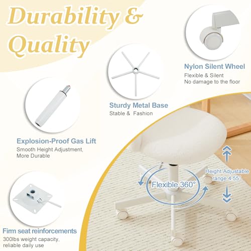 Teddy Fleece Swivel Desk Chair, Adjustable Vanity Chair with Lumbar Support