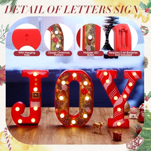 Honoson 3 Pcs LED Marquee Letters Christmas Joy Sign Wall & Table Decor