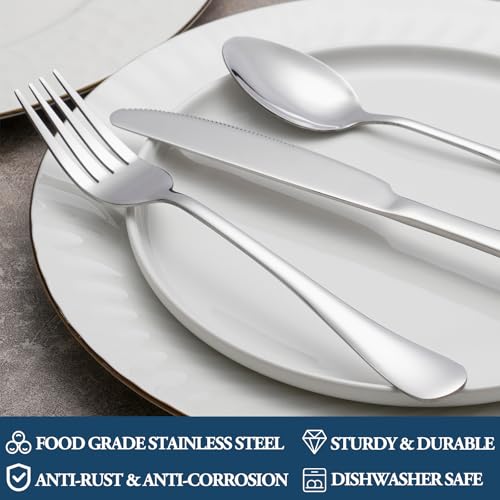 Stainless Steel Dinner Forks, Set of 16 - 8 Inch Mirror Finish Flatware