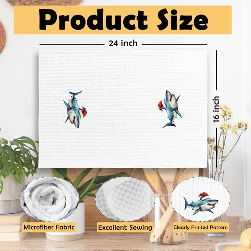 Coastal Christmas Shark Kitchen Towel - 16x24 in, Color 02