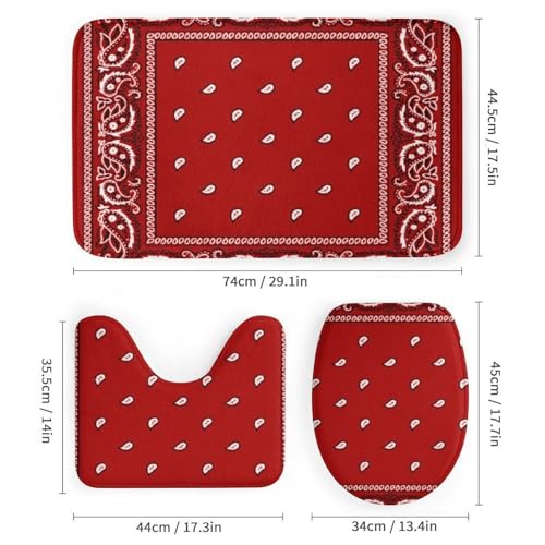 Red Bandana 4-Piece Bathroom Set - Non-Slip Floor Mat & Shower Curtain