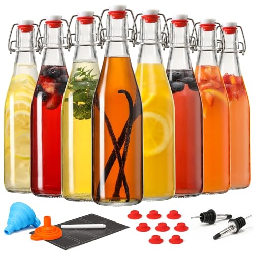 8-Set 16 oz Swing Top Glass Bottles with Airtight Lids for Fermentation